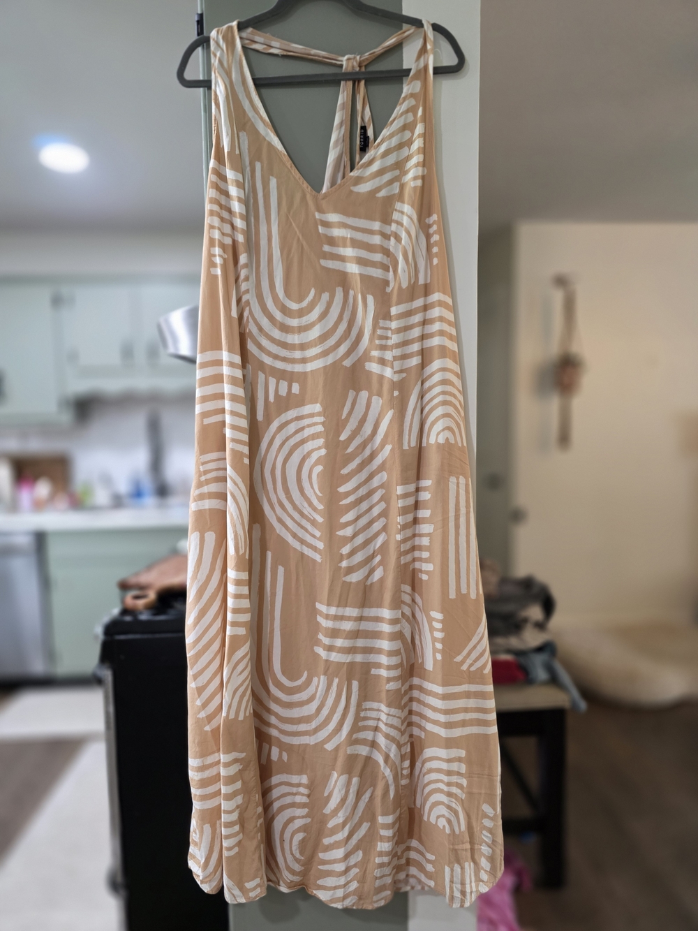 torrid Beige and White Abstract-Print Maxi Dress